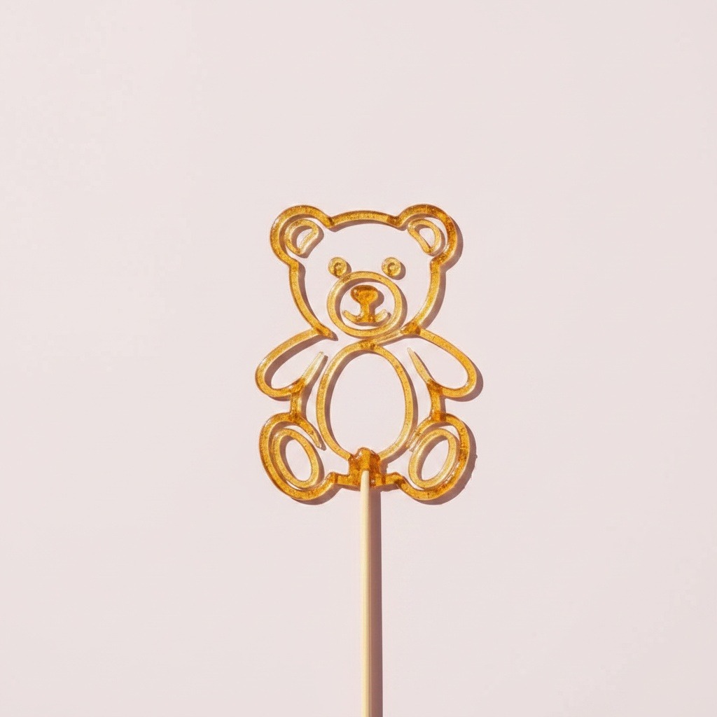 Outline amber sugar bear doodle on a bamboo skewer