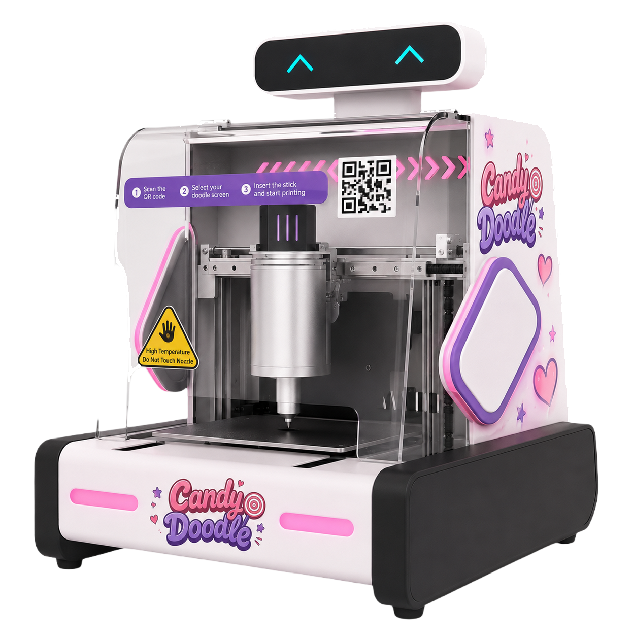 Candy Doodle sugar printer with glowing pink lights and clear hood